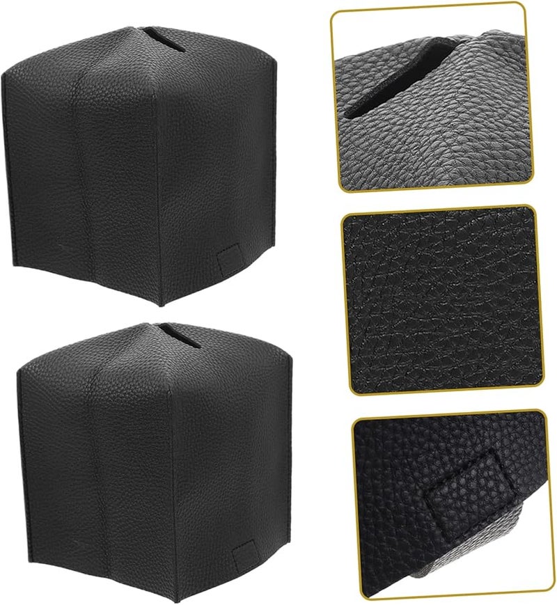 غطاء صندوق المناديل الأسود مجموعة من 2 حامل مناديل أنيق للمكتب غرفة المعيشة غرفة النوم - Image 3